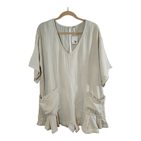 NWT Free People So Lively Ruffled Shapeless Flouncy Romper in Beige Women's M - Picture 6 of 11
